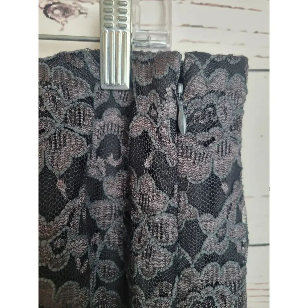 Vtg‎ Laura Ashley A-Line Skirt Black Floral Lace Overlay Casual Plus Size 16W